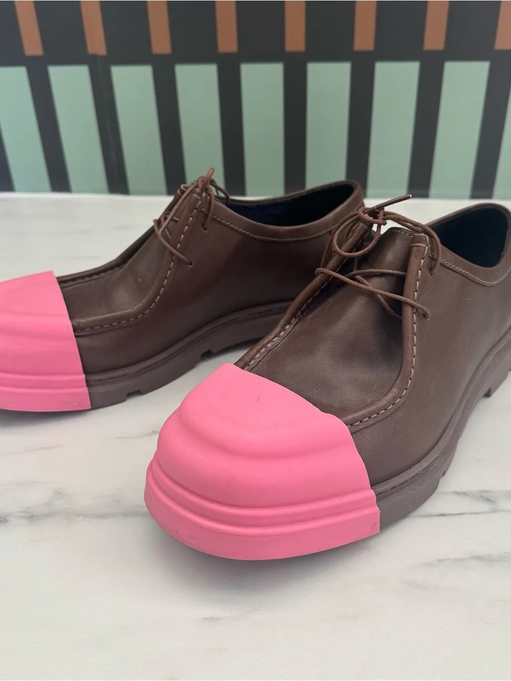 Camper Junction Brown Leather Shoes w/ Pink Removable Rubber Cap Toe – Size 10.5